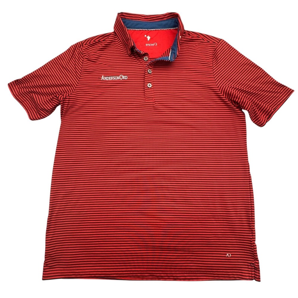 Anderson Ord Polo Shirt Mens Medium Red Striped Golf Performance Short Sleeve